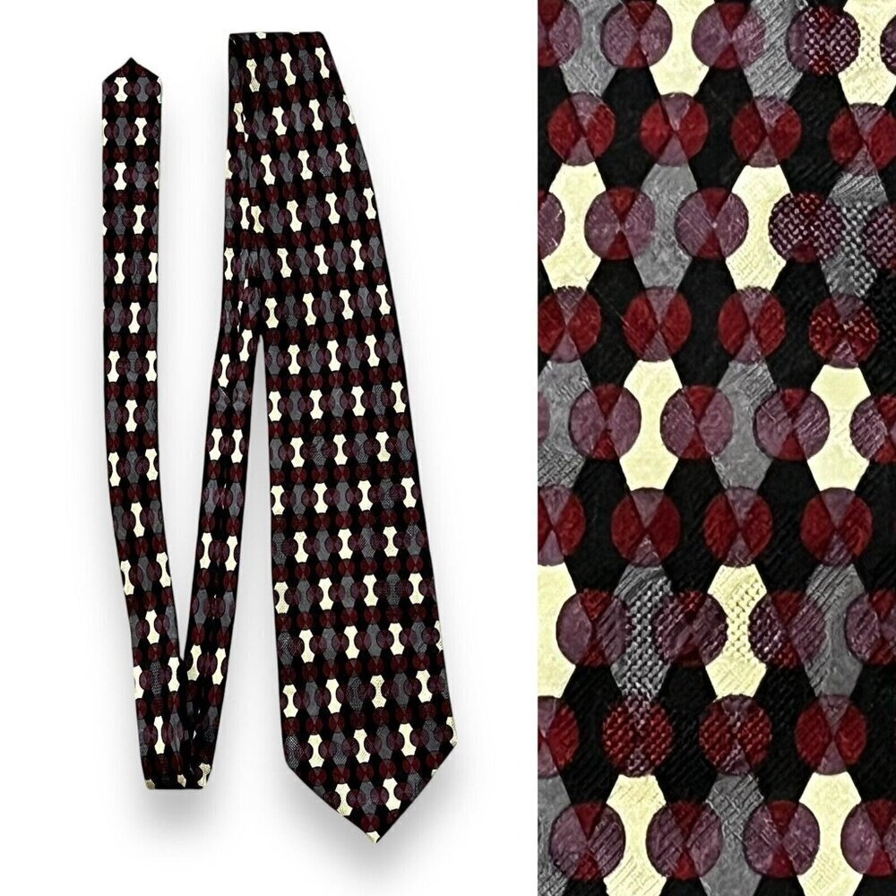 Jhane Barnes Silk Neck Tie Dots Diamonds Geometric Print Made in Japan Luxury - Picture 1 of 8